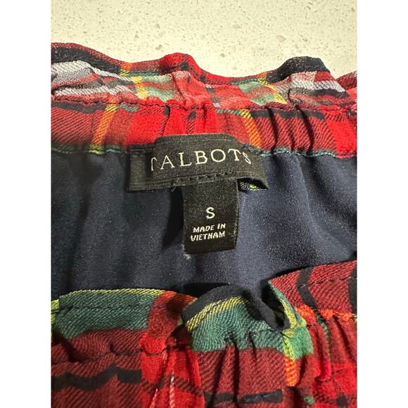 Talbots Christmas Top Blouse Red Black Green Plaid Sheer Ruffle S Holiday Party - Picture 6 of 10